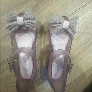 Mini Melissa Glitter Flats with Bow - Silver and Pink